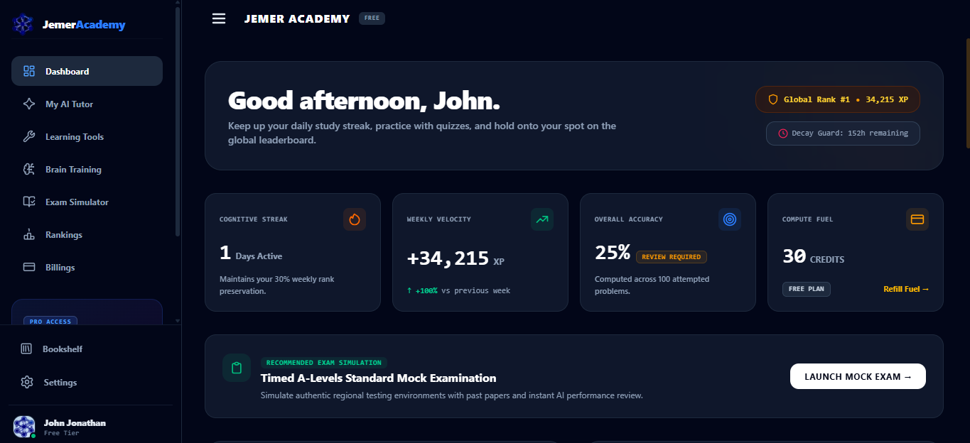 Jemer Academy Dashboard Interface